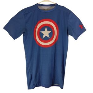 Captain America under armour Compression tshirt mens L Large blue performance